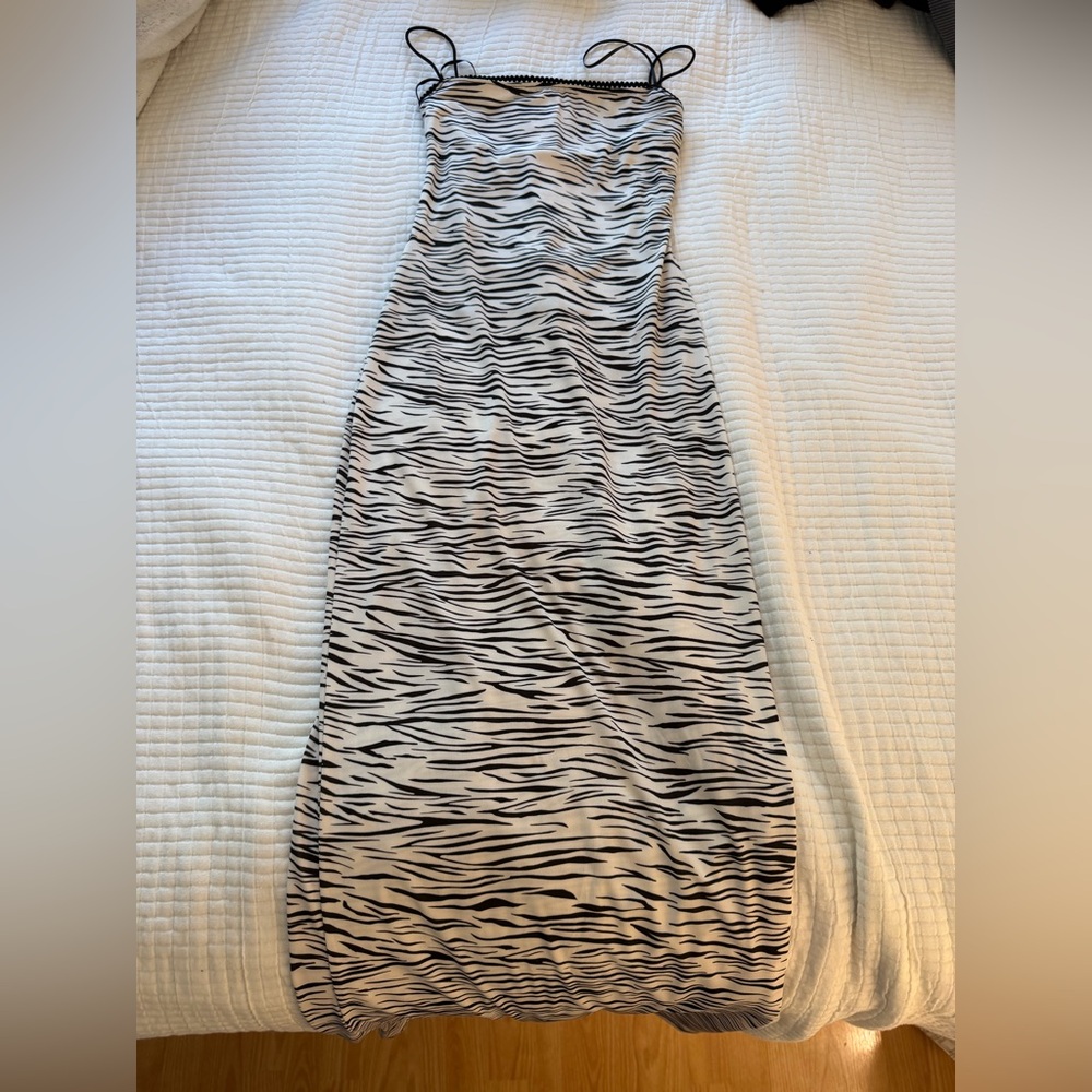 bershka zebra print midi dress with adjustable straps